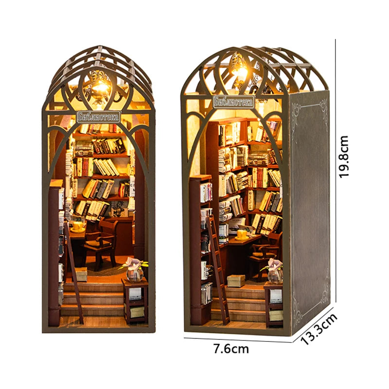 DIY Book Nook Kit — 3D Wooden Miniature Puzzle Bookend Scene (Various Designs)
