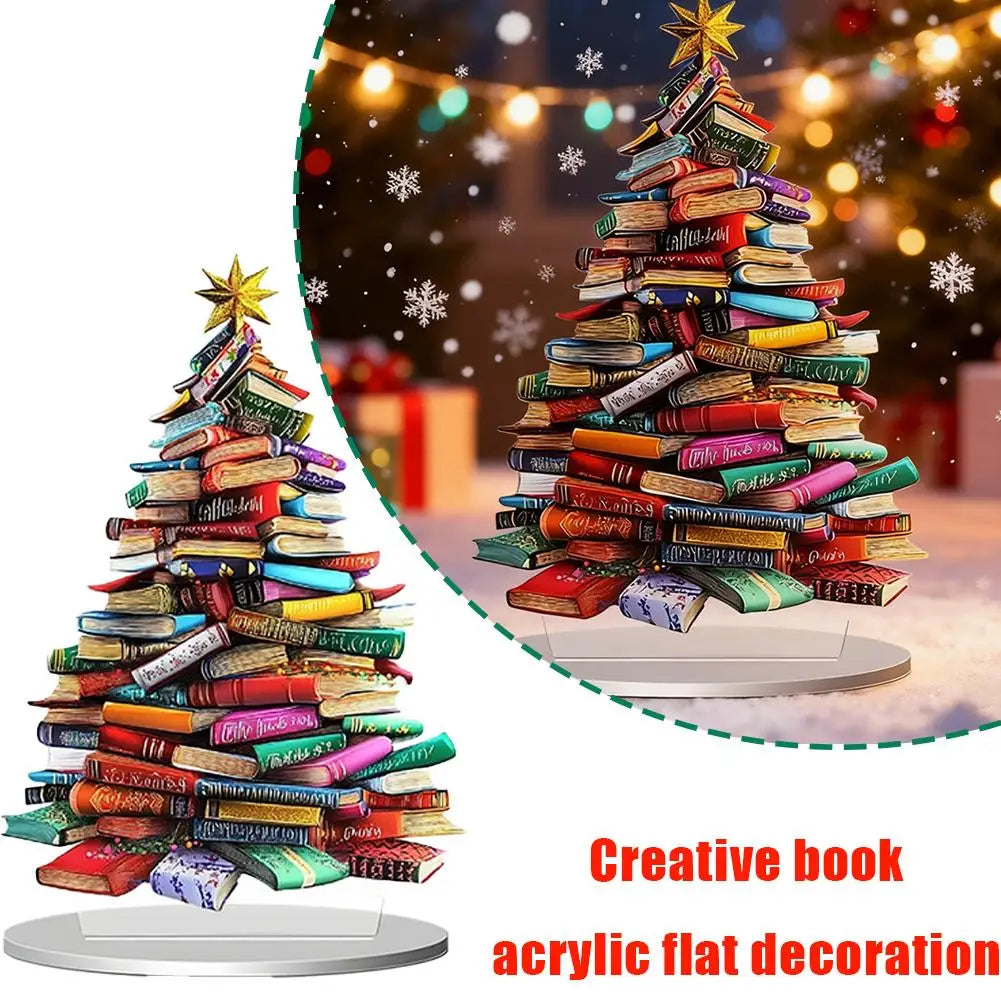 Christmas Book Tree Ornament — Acrylic Book Stack Decoration for Readers & Holiday Home Décor