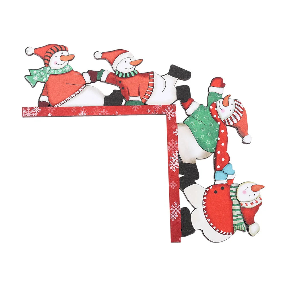 Christmas Wooden Corner Snowman Decoration — Cute Cartoon Snowmen for Shelves, Door Frames & Bookcases | Festive Wooden Ornament