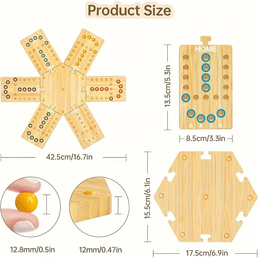 Marble Dash — Wooden Strategy & Racing Board Game (2–6 Players)