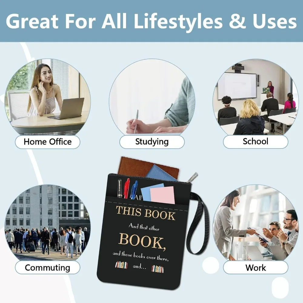 “All I Need Is This Book…” Black Book Sleeve — Zipped, Washable, With Pocket