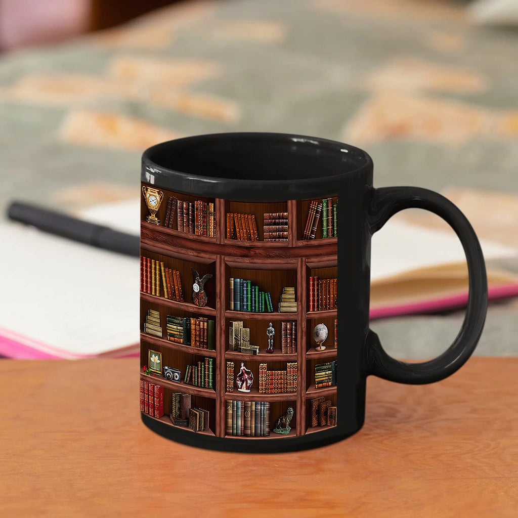 Library Bookshelf Mug — 11 oz Ceramic Coffee Cup