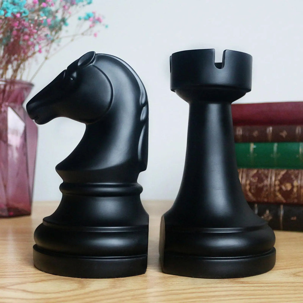 Chess Piece Bookends — Rook & Knight (Resin, Pair)