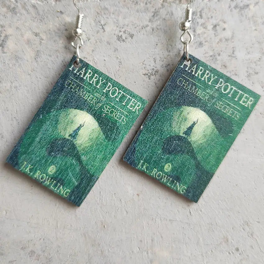 Horror Novel Book Earrings — Wooden Halloween Drop Earrings for Book Lovers & Spooky Style Fans