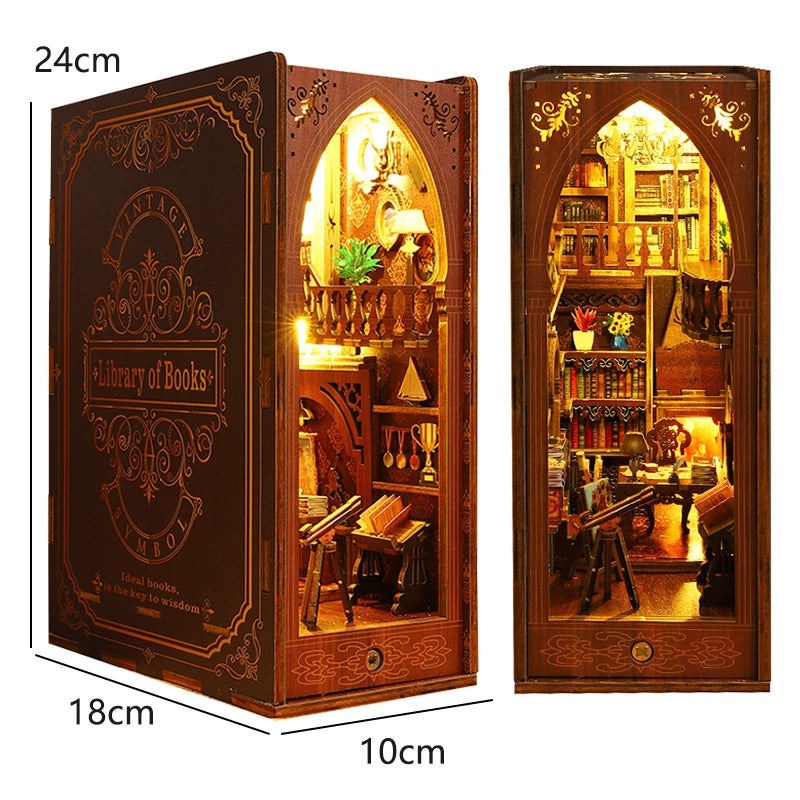 DIY Book Nook Kit — 3D Wooden Miniature Puzzle Bookend Scene (Various Designs)
