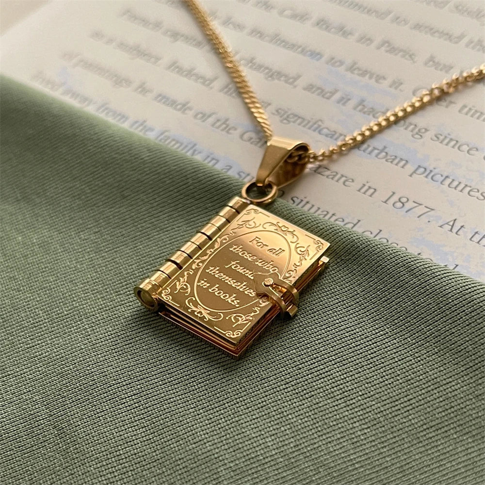 “For All Those Who Found Themselves in Books” — Engraved Book Necklace
