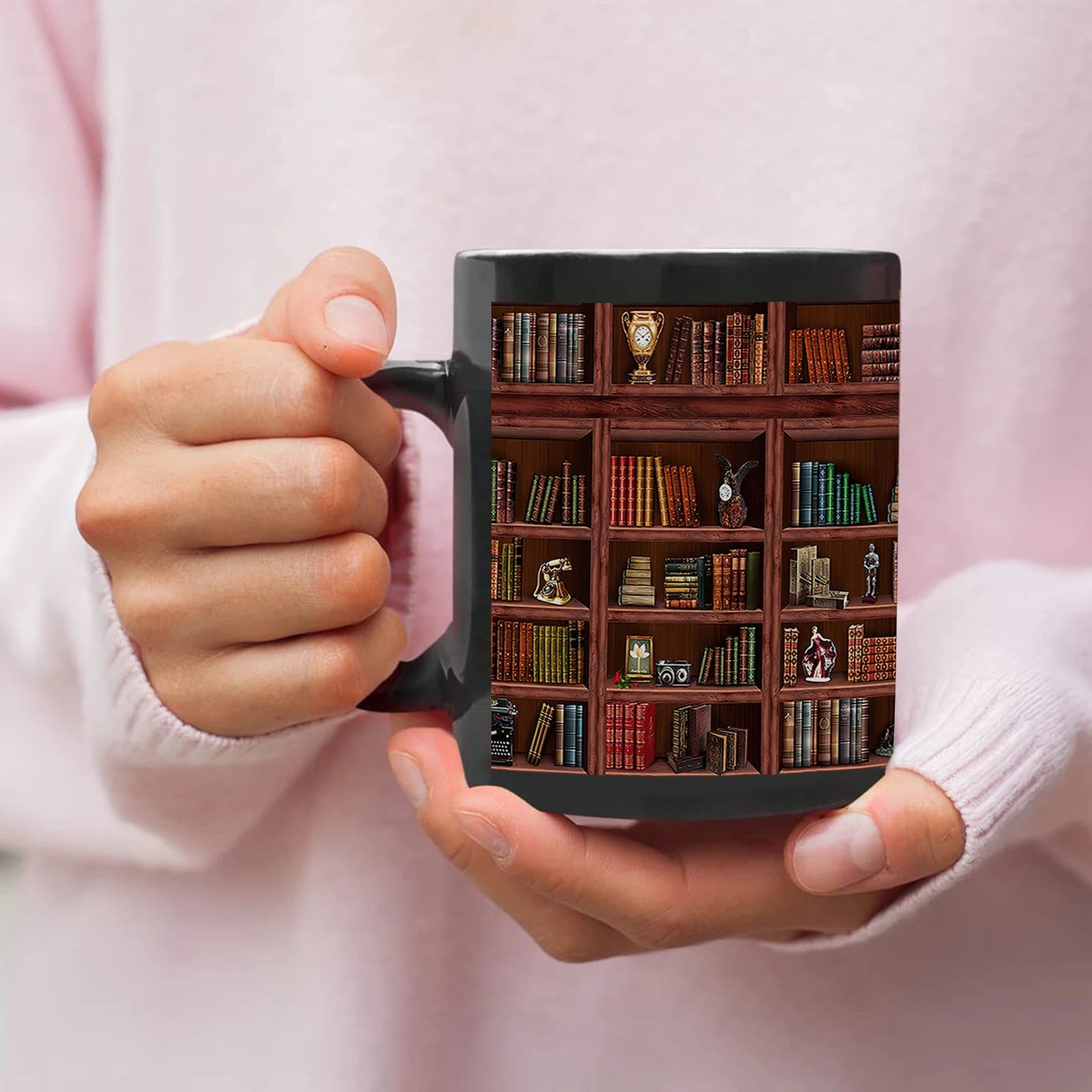 Library Bookshelf Mug — 11 oz Ceramic Coffee Cup