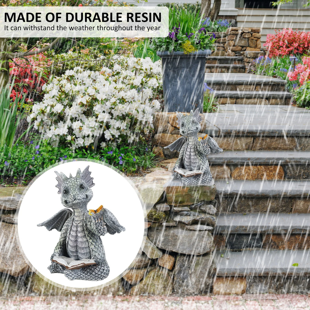 Reading Dragon Resin Statue — Whimsical Indoor & Outdoor Décor