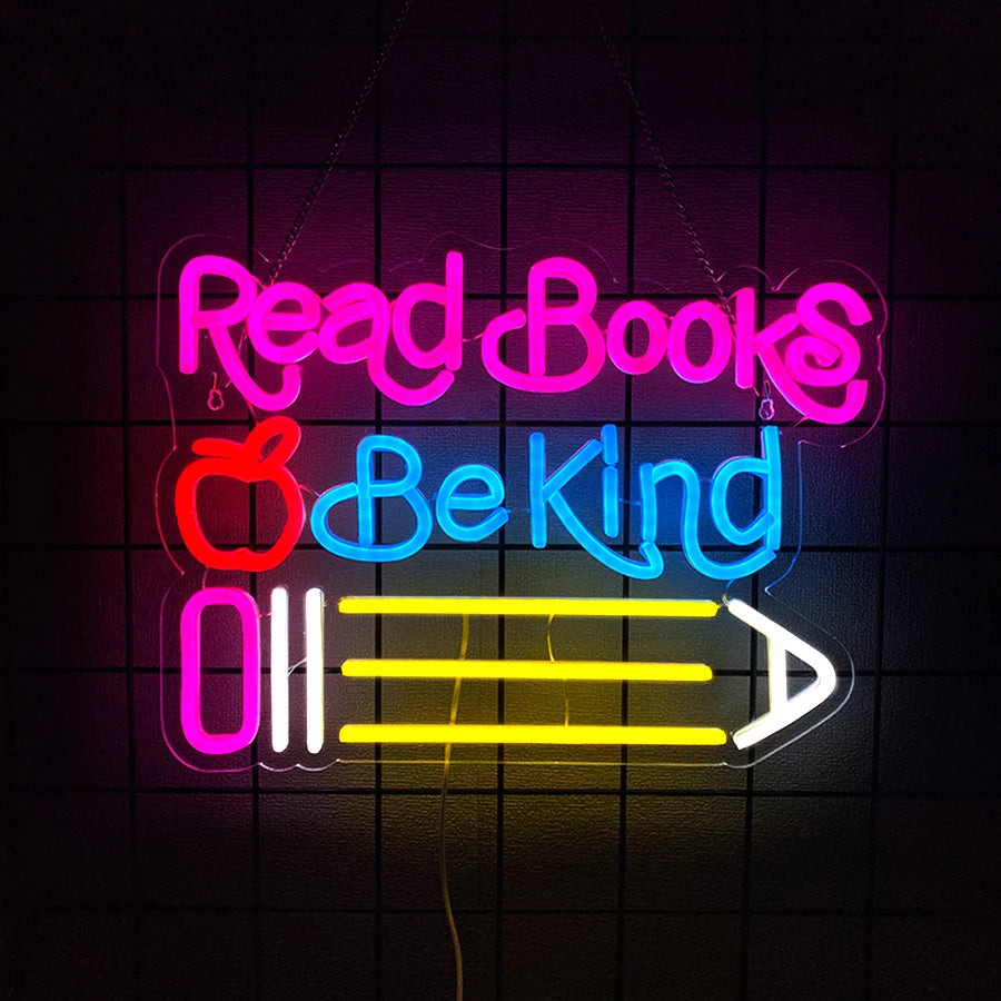 Read Books and Be Kind Neon Sign for Wall Decor, Led Signs for Bedroom Reading Room Classroom Book Party Library Decor Gifts