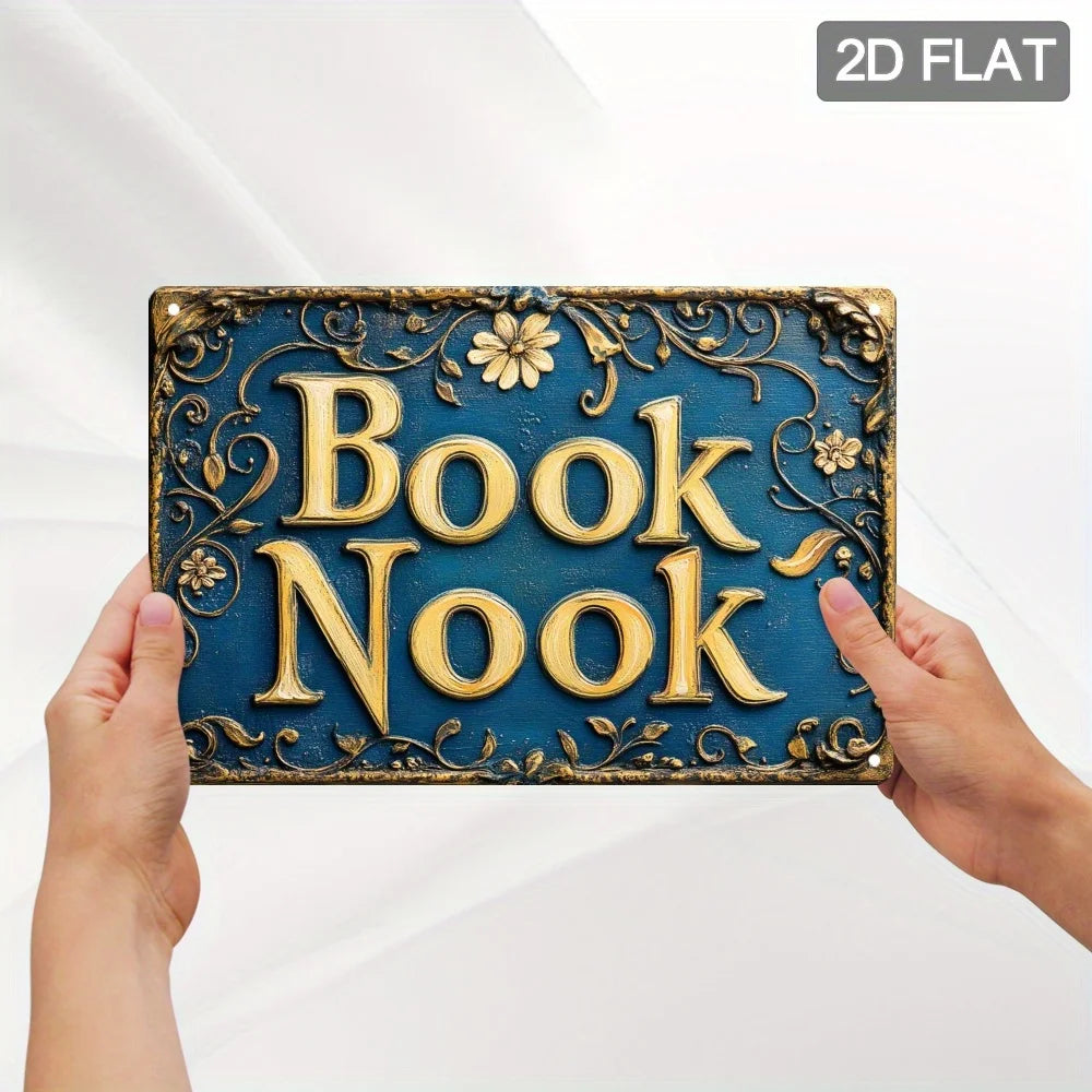 Vintage “Book Nook” Metal Wall Sign — Elegant Literary Accent