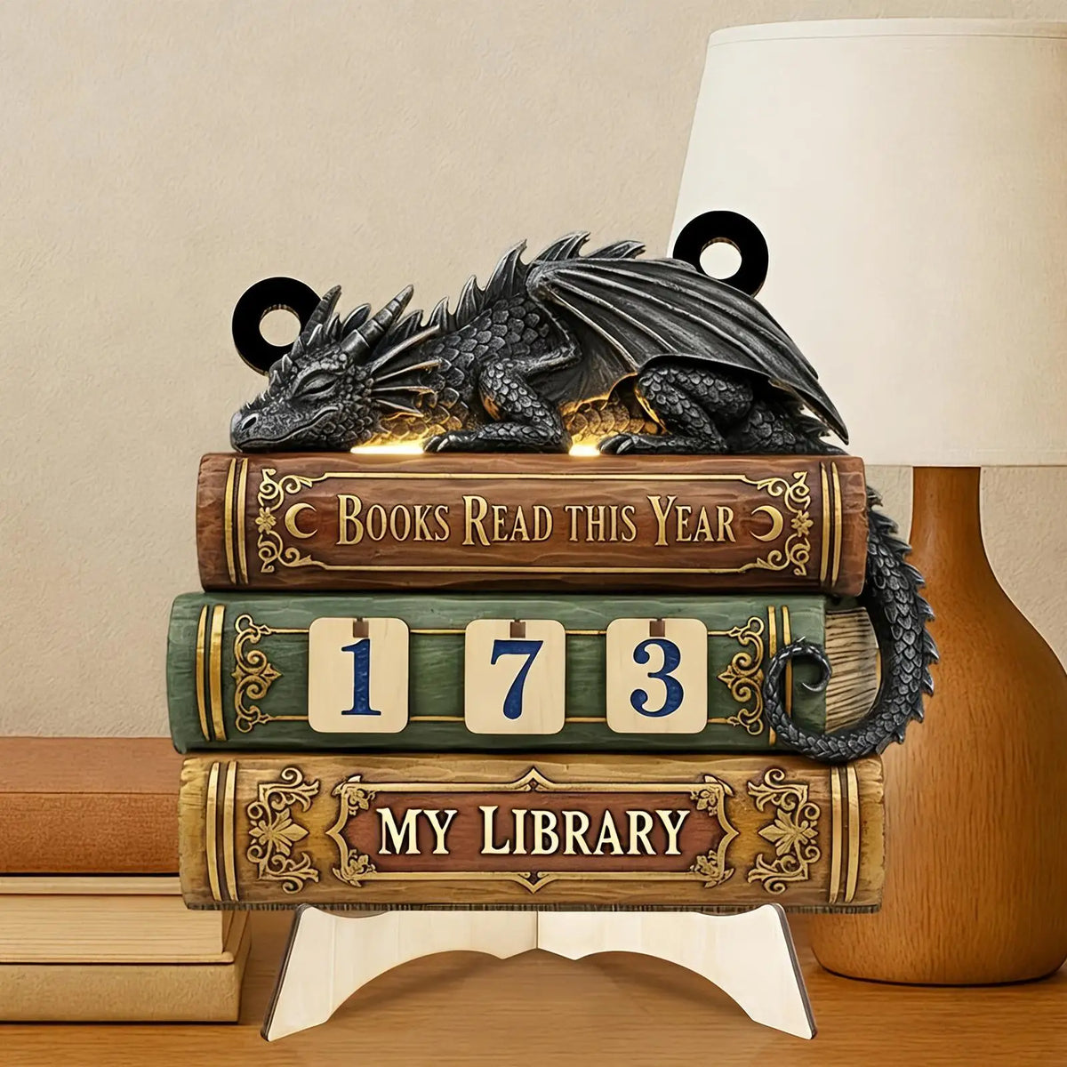 Dragon Books Read This Year Counter — Wooden Reading Challenge Tracker