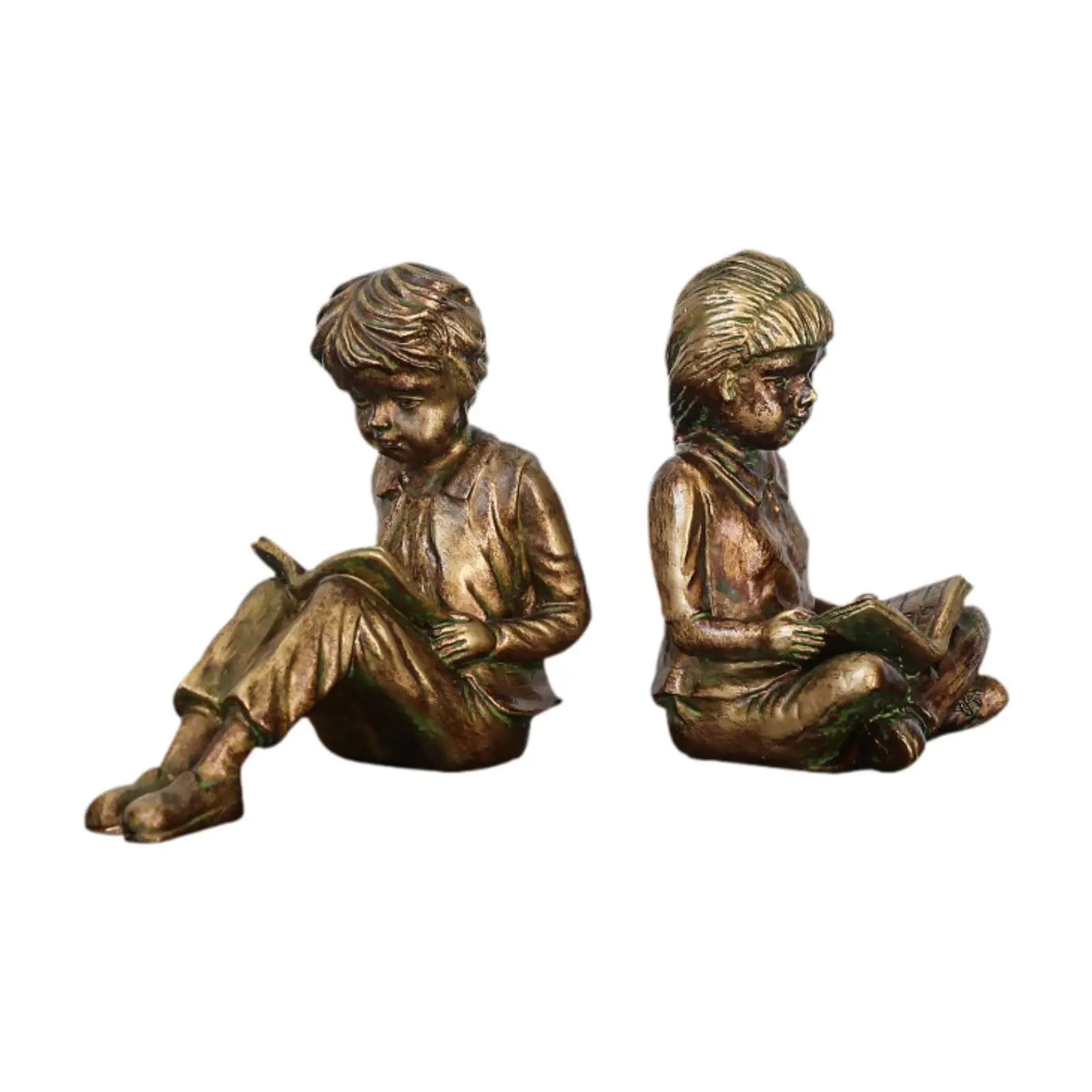 Boy & Girl Reading Bookends — Vintage Resin Shelf Stoppers