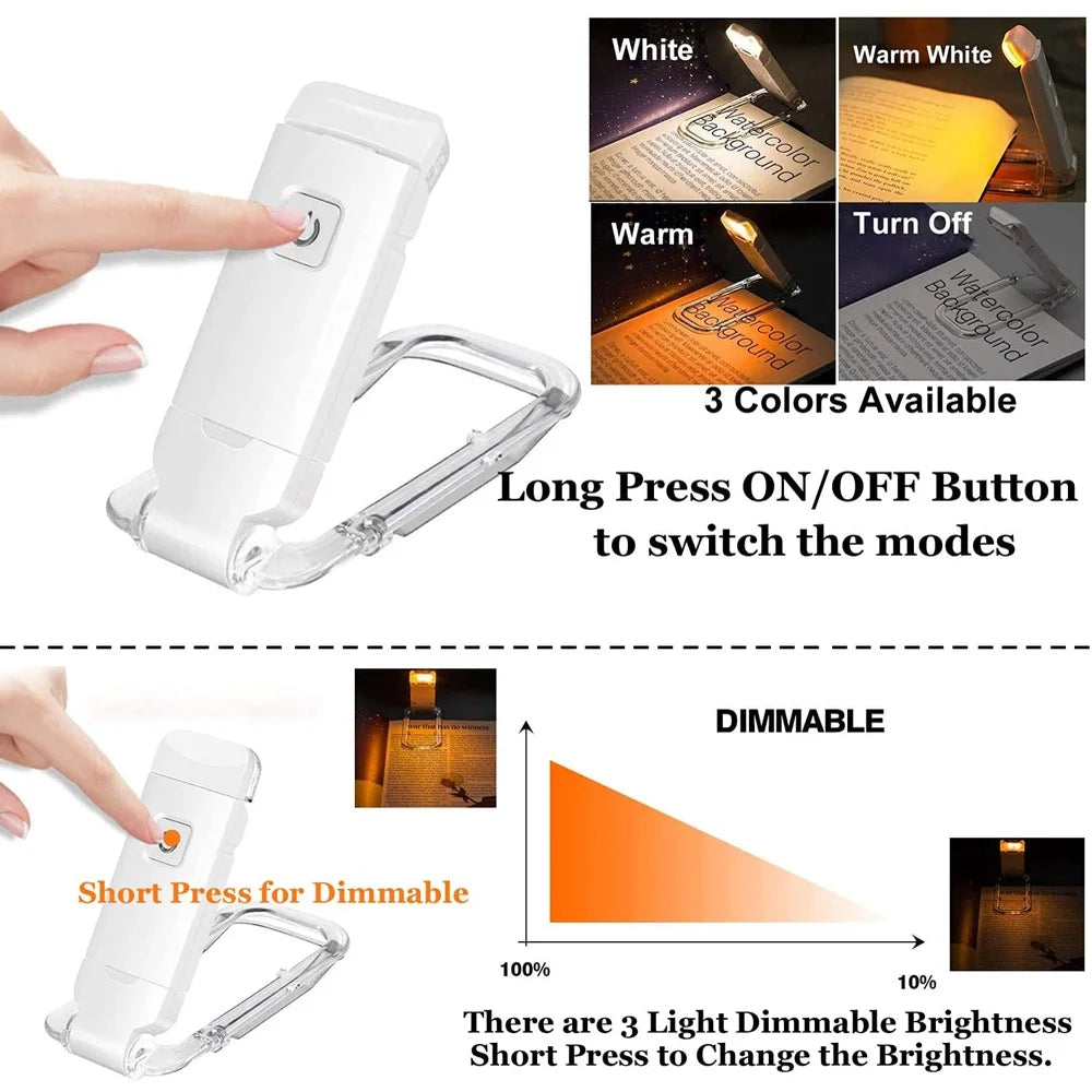 LED USB Rechargeable Book Light — Adjustable Brightness & Color Temperature