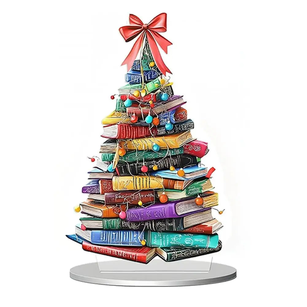 Christmas Book Tree Ornament — Acrylic Book Stack Decoration for Readers & Holiday Home Décor