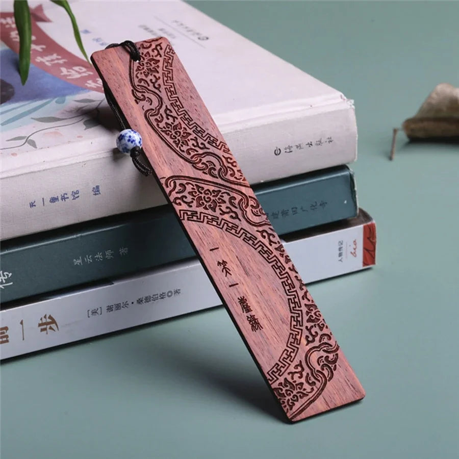 Chinese Sandalwood Wooden Bookmark Set — Red & Black Gift Pair