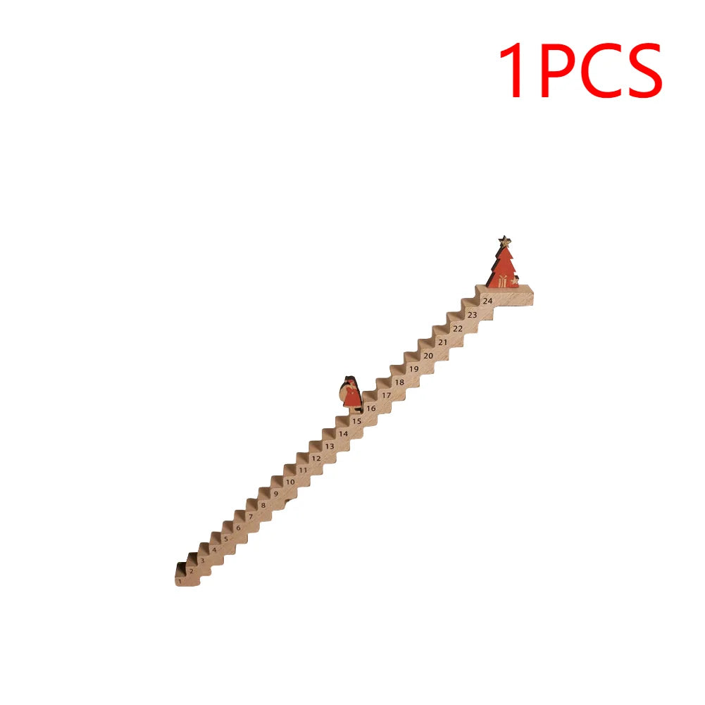 Wooden Santa Climbing Stairs Advent Calendar, Christmas Countdown Decoration | Festive Tabletop Ornament & Holiday Gift