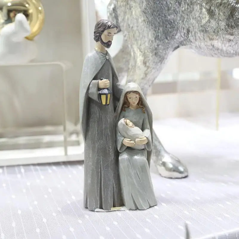Wooden Holy Family Nativity Figurine. Handcrafted Christmas Religious Decor | Jesus, Mary & Joseph Statue for Home or Gift