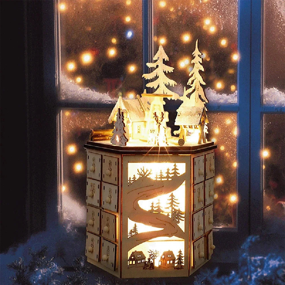 Wooden Village Advent Calendar — Fill-Your-Own Countdown with Lights & Festive Charm