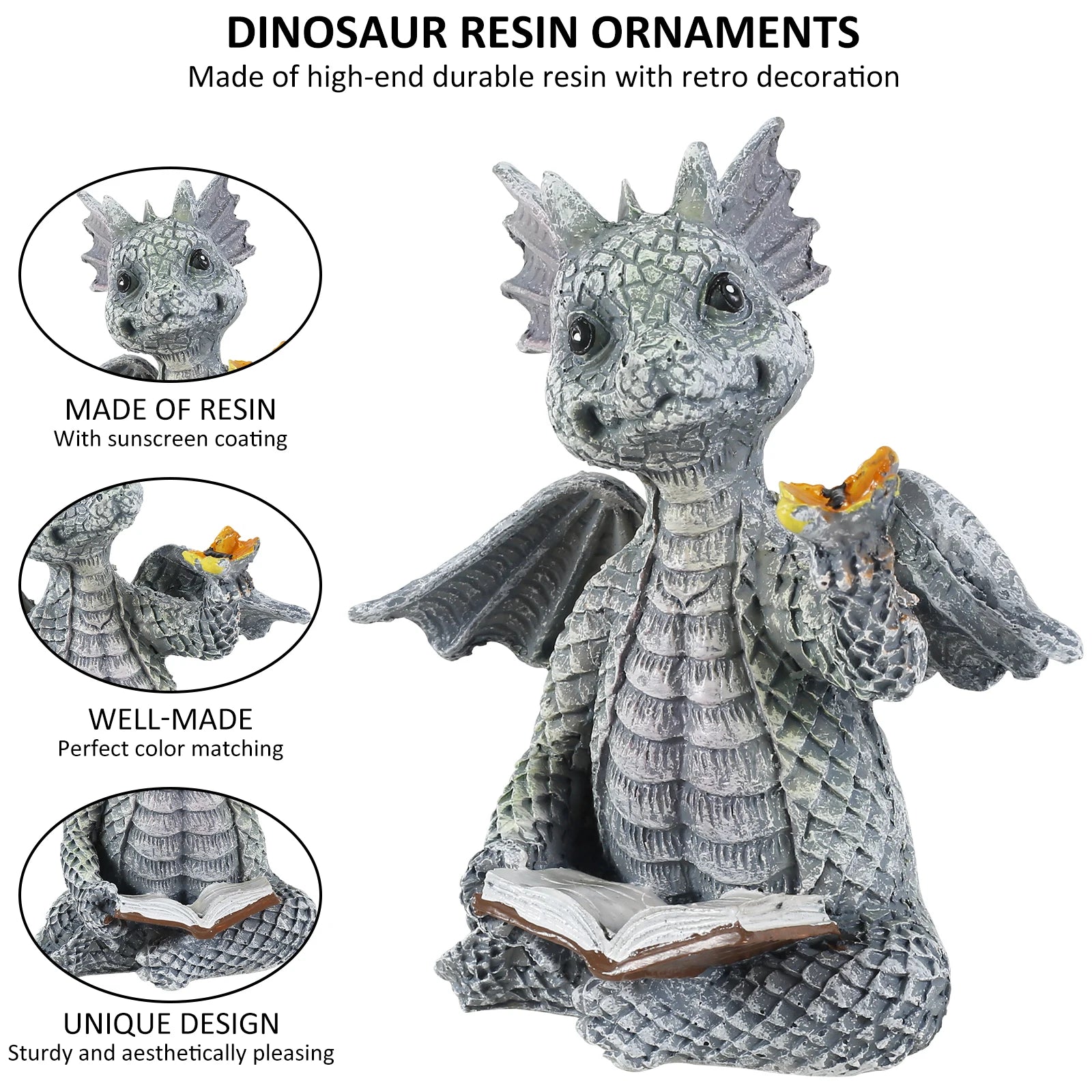 Reading Dragon Resin Statue — Whimsical Indoor & Outdoor Décor