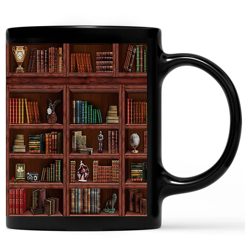 Library Bookshelf Mug — 11 oz Ceramic Coffee Cup