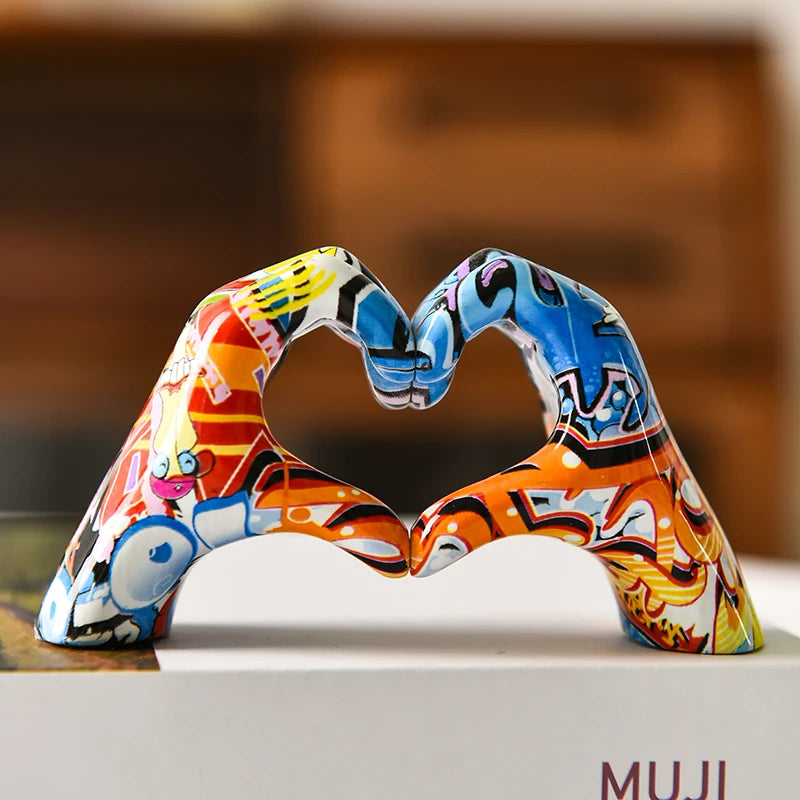 Graffiti Heart Hands Sculpture — Colourful Pop Art Love Ornament