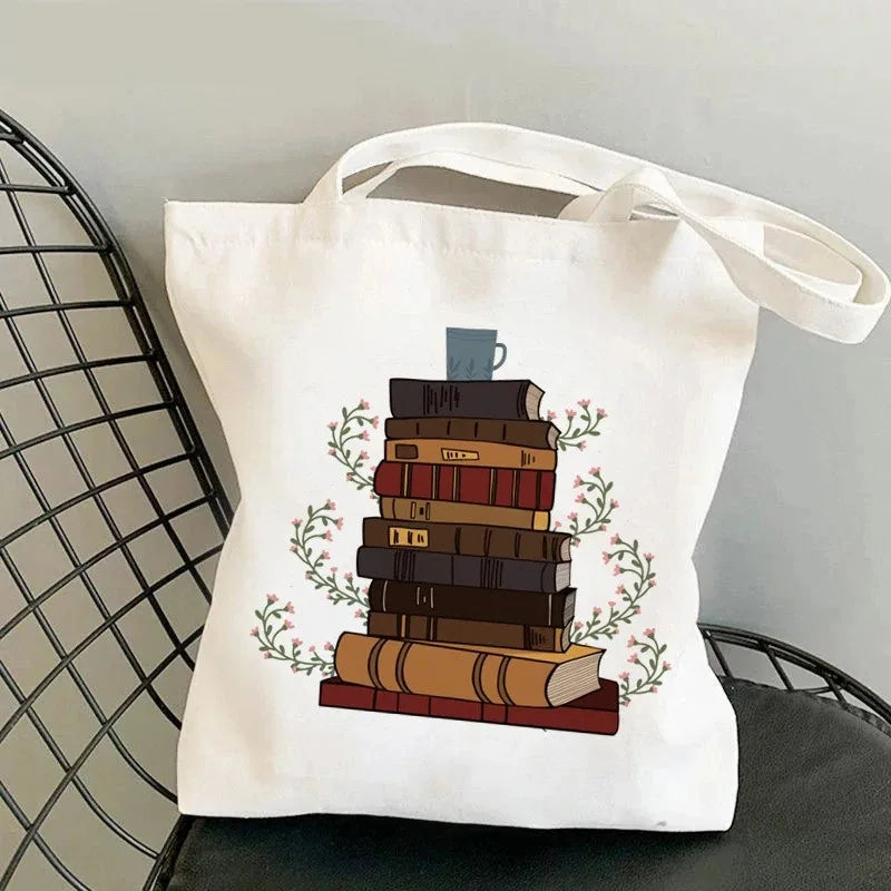 Floral Book Lover Tote Bag — Canvas Shoulder Bag for Readers (9 Designs)