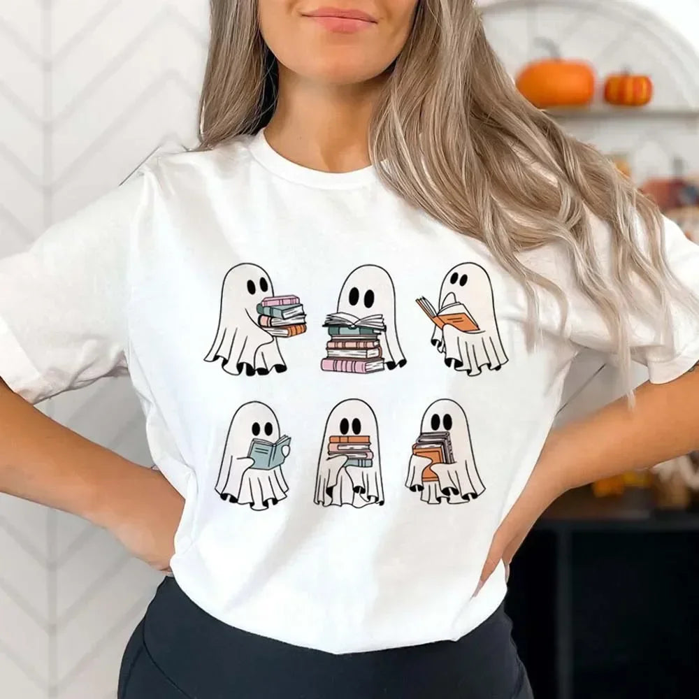 Retro “Reading Ghosts” T-Shirt — Six Spooky-Cute Panels