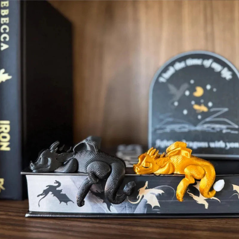 Sleeping Dragon Bookshelf Sitter — Edge-Perching Shelf Decoration