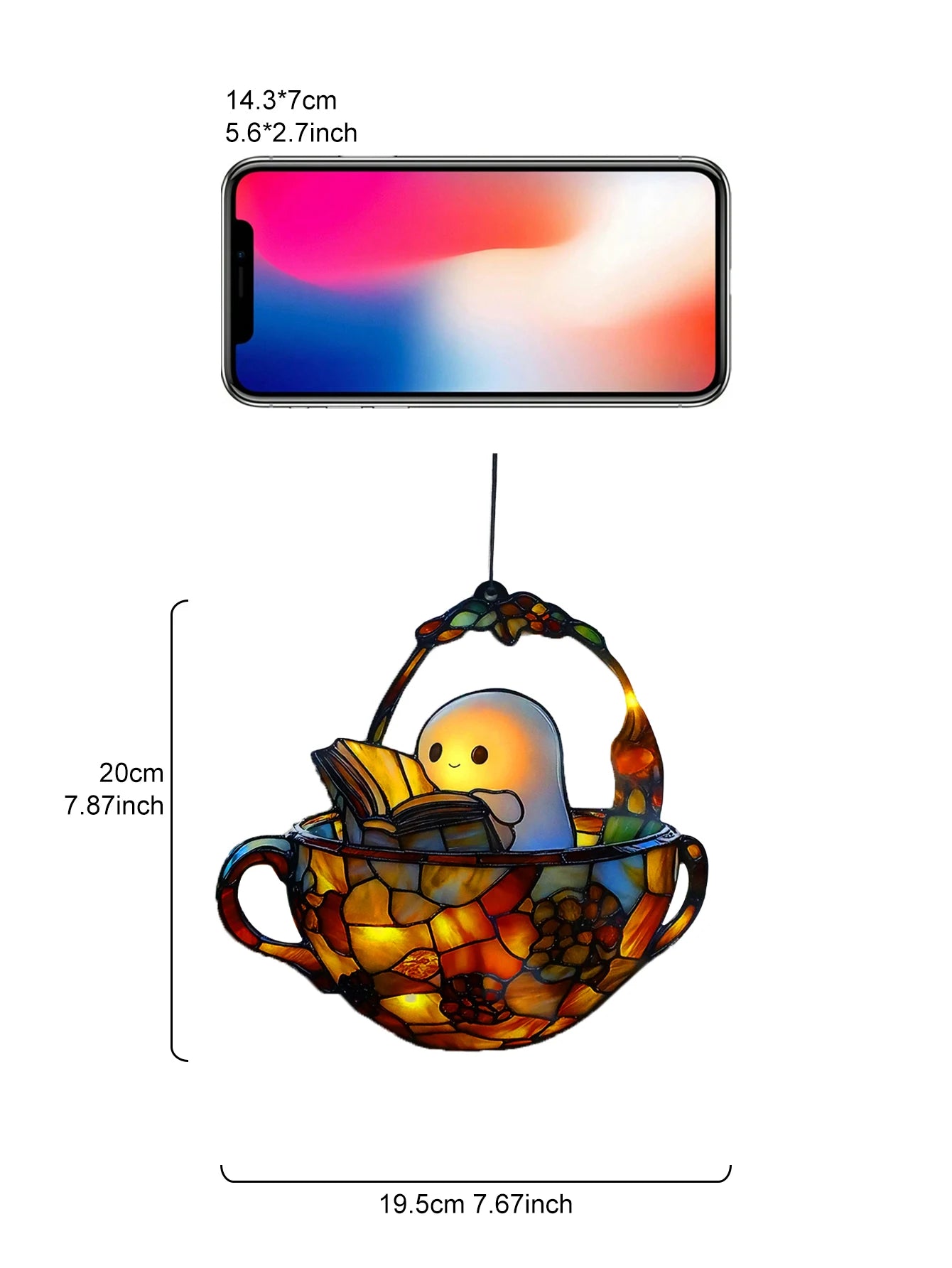 Halloween Reading Ghost Teacup Suncatcher — Cute Window Ornament