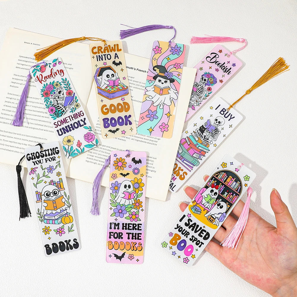 Halloween Ghost & Skeleton Bookmarks — Spooky Page Holders (Pick 1 or Full Set of 8)