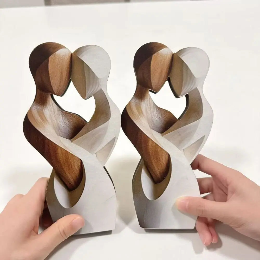 Embracing Couple Sculpture — Modern Wooden Love & Togetherness Ornament