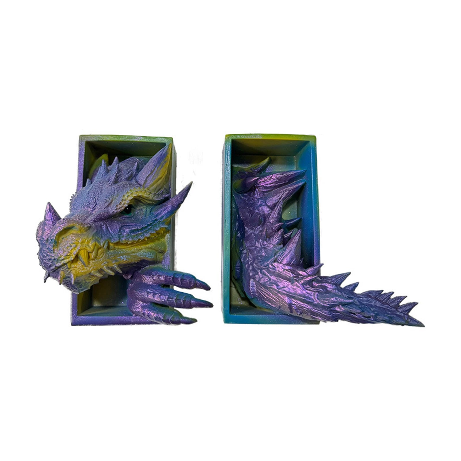Dragon Head & Tail Bookend Set — Vintage Resin Pair
