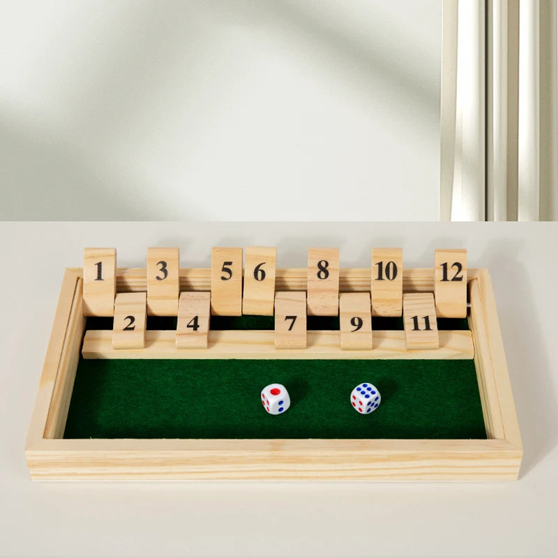 Shut the Box — Classic Wooden Dice Game (9 or 12 Numbers)