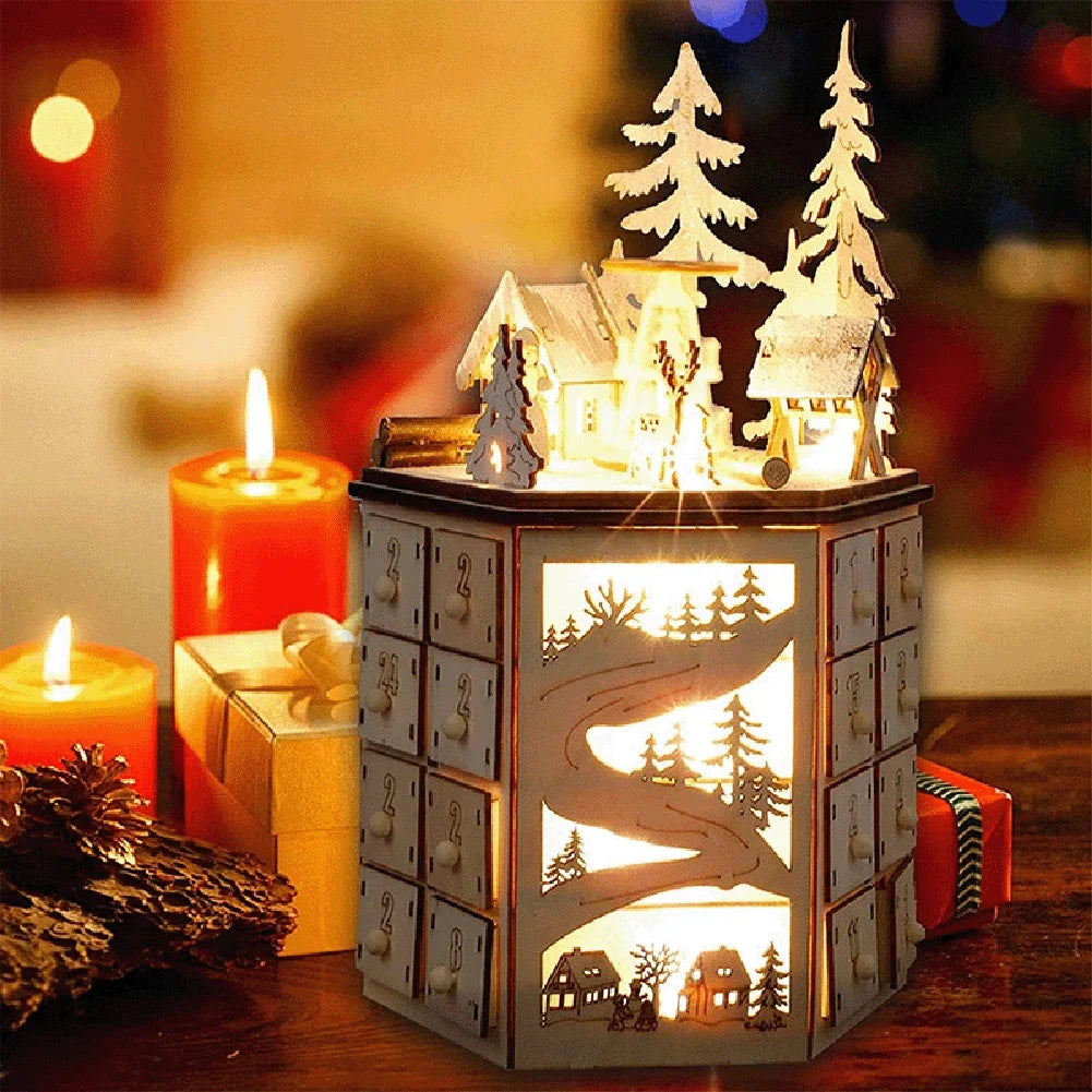 Wooden Village Advent Calendar — Fill-Your-Own Countdown with Lights & Festive Charm