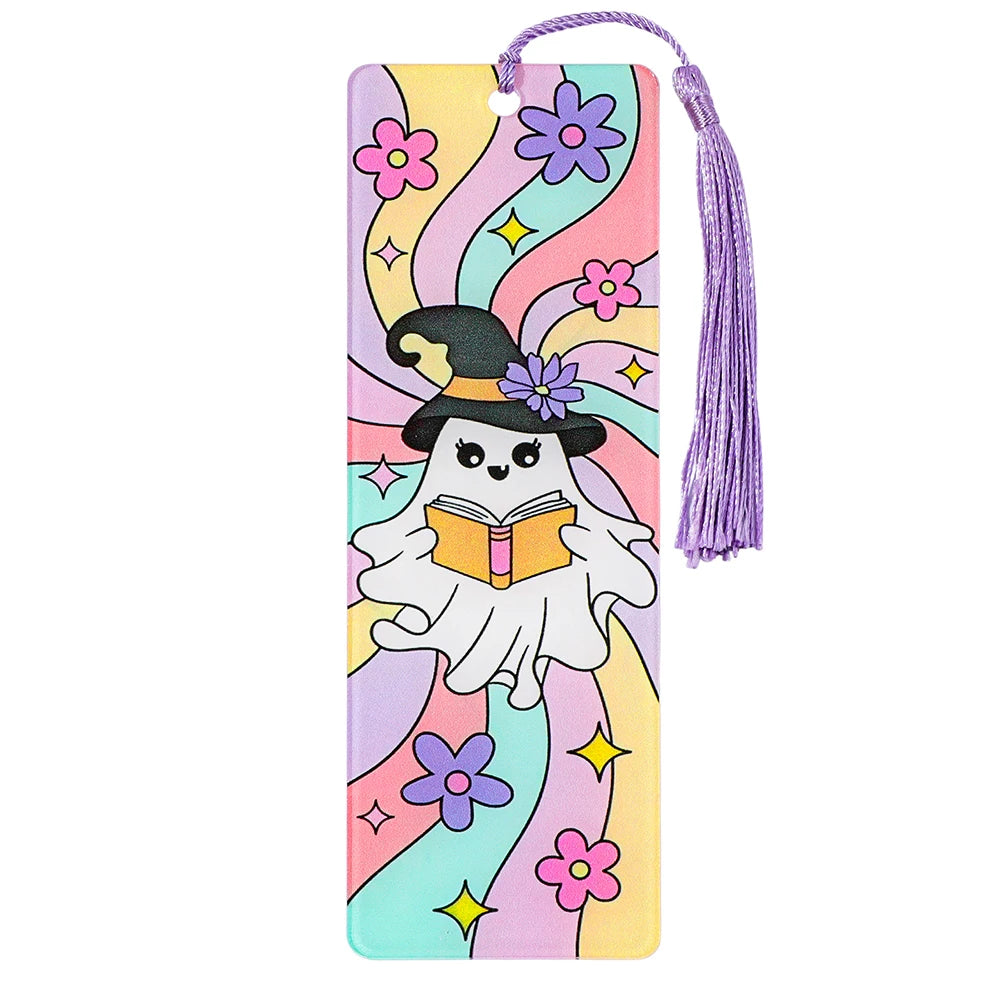 Halloween Ghost Acrylic Bookmark — Tassel Charm Page Marker