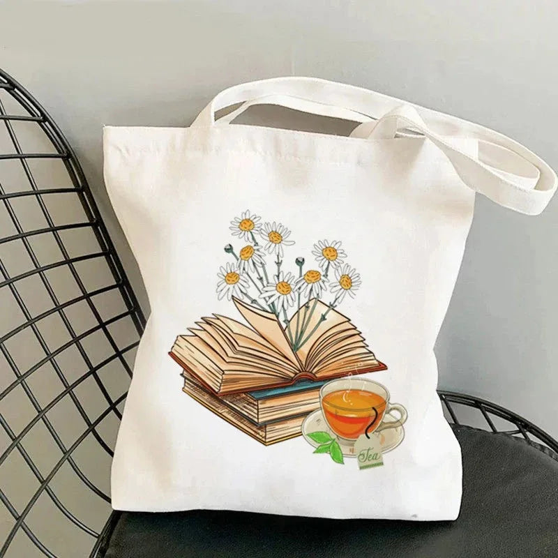 Floral Book Lover Tote Bag — Canvas Shoulder Bag for Readers (9 Designs)