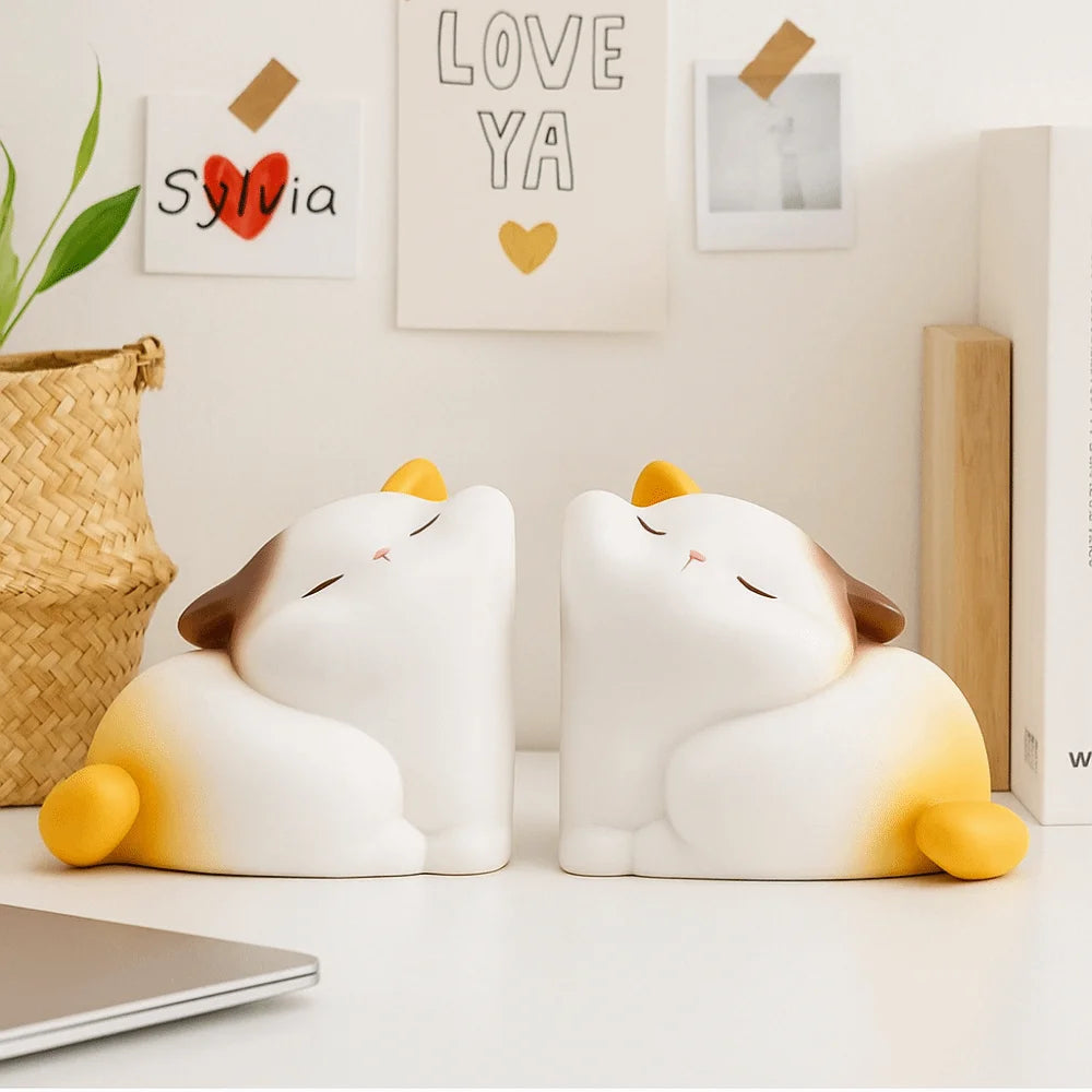 Hugging Cat Bookends — Cute Resin Pair