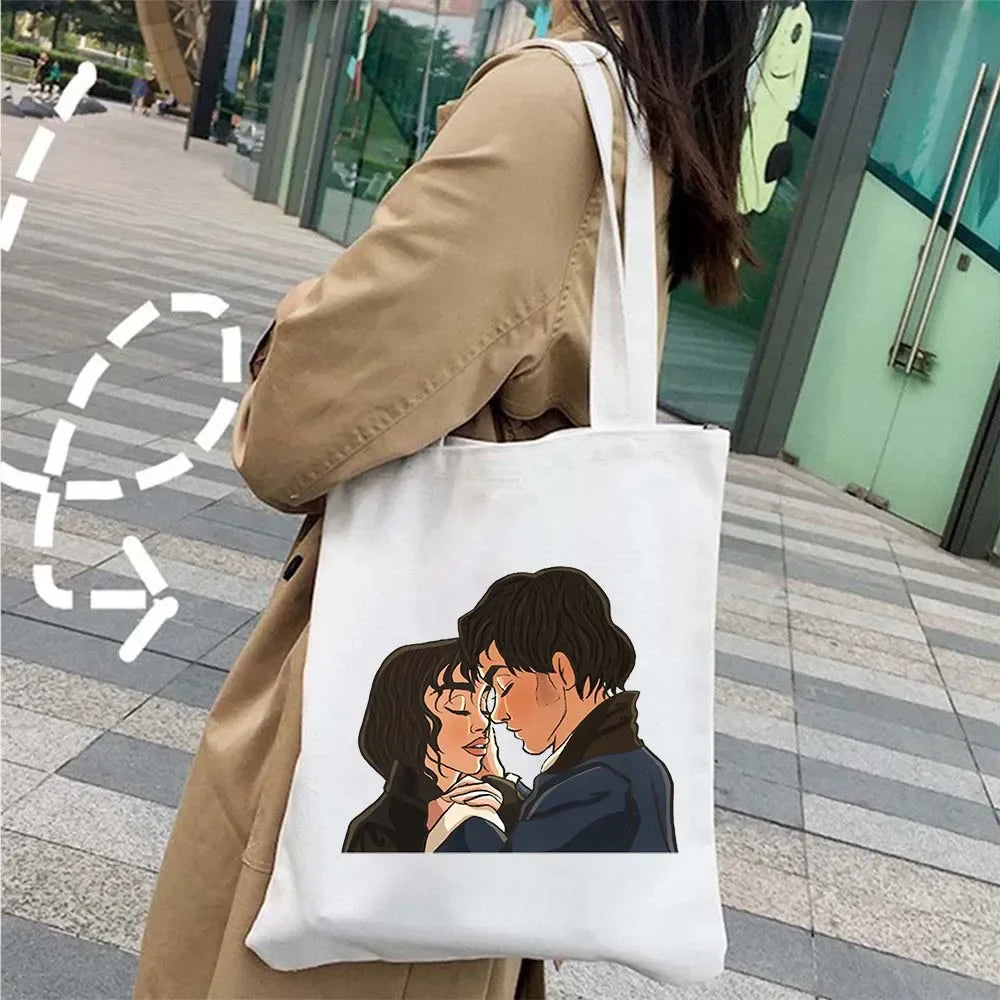 “More Pride, Less Prejudice” Canvas Tote — Jane Austen Cartoon Print