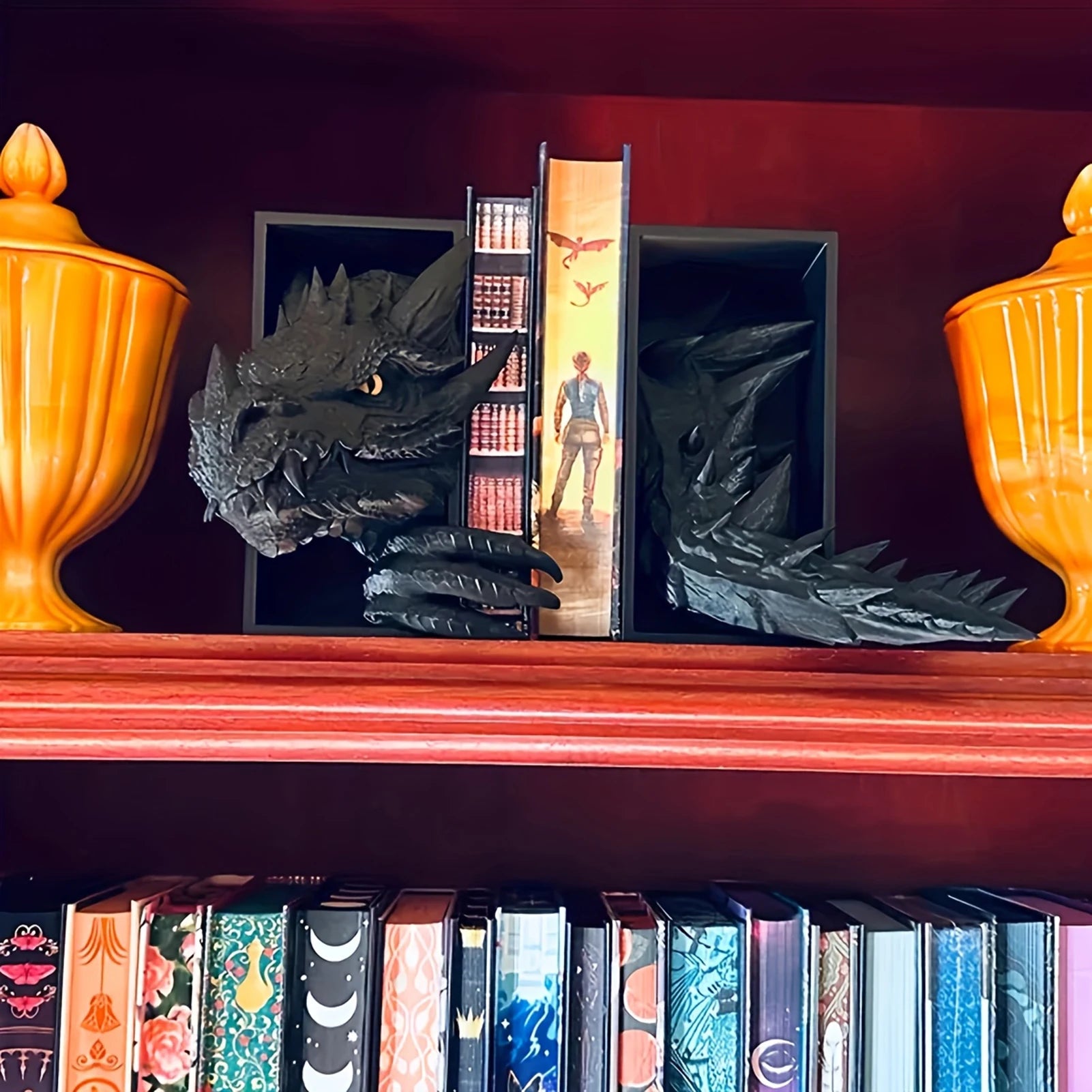 Dragon Head & Tail Bookend Set — Vintage Resin Pair