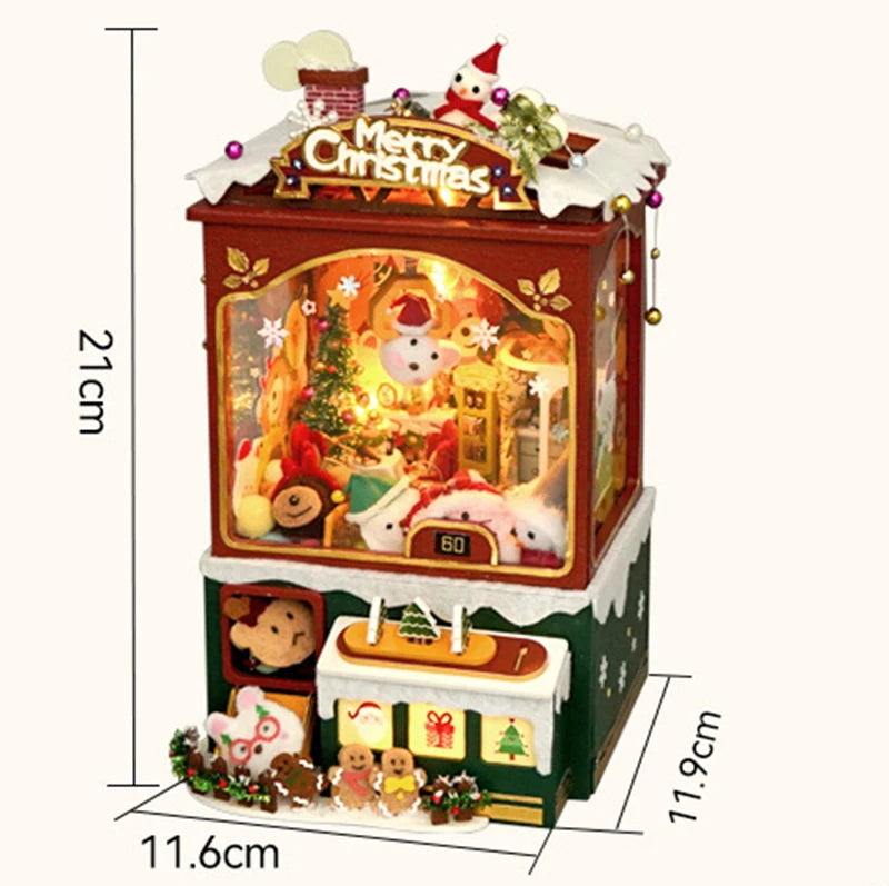 DIY Christmas Book Nook Cabin Kit — Miniature Wooden Bookshelf Insert with Touch Light | Festive Bookstand Craft & Decoration