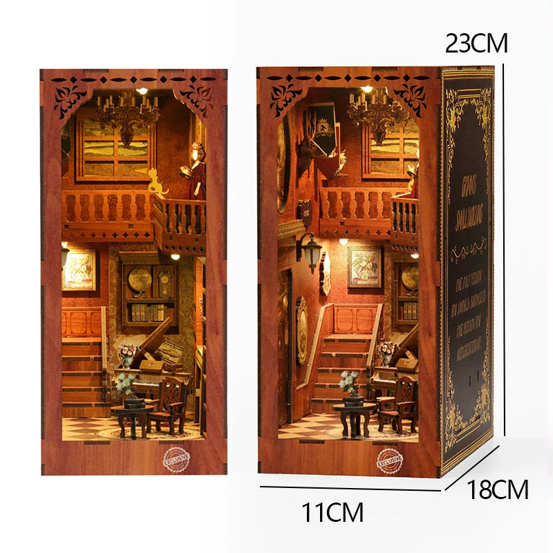 DIY Book Nook Kit — 3D Wooden Miniature Puzzle Bookend Scene (Various Designs)