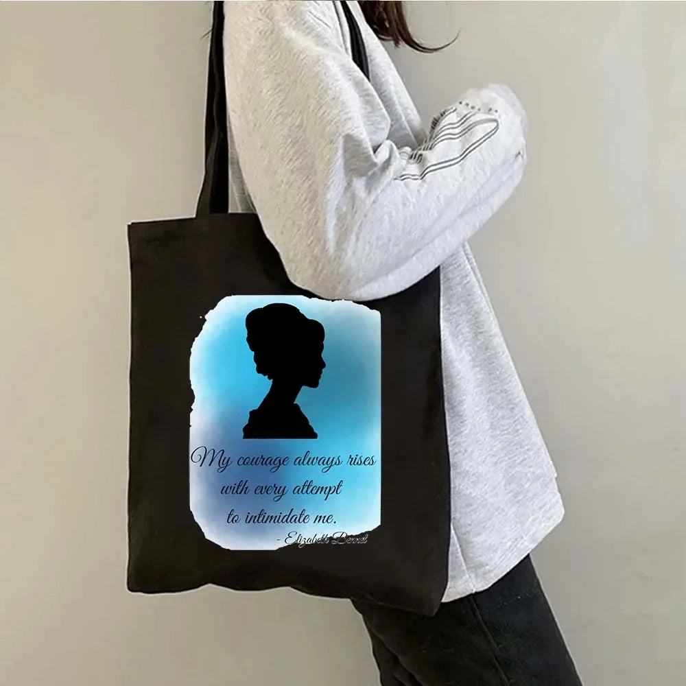 “More Pride, Less Prejudice” Canvas Tote — Jane Austen Cartoon Print
