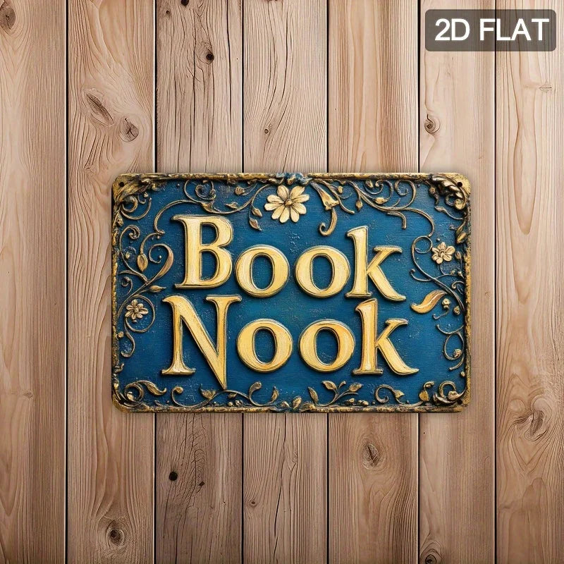 Vintage “Book Nook” Metal Wall Sign — Elegant Literary Accent