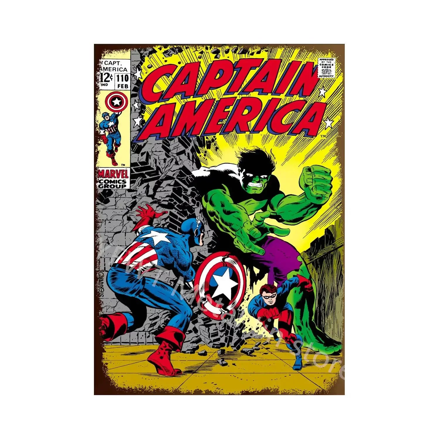 Vintage Comic-Style Metal Sign — Hulk/Captain America/Thor/Luke Cage/Iron Man