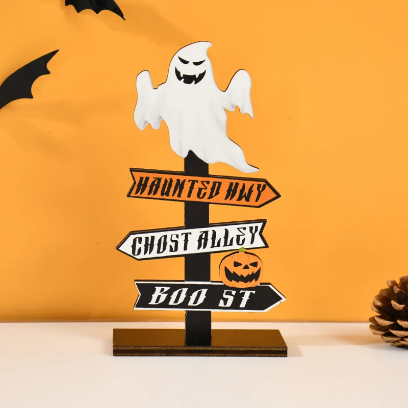 Spooky Wooden Halloween Ornament — Ghost, Pumpkin & Skull Decoration