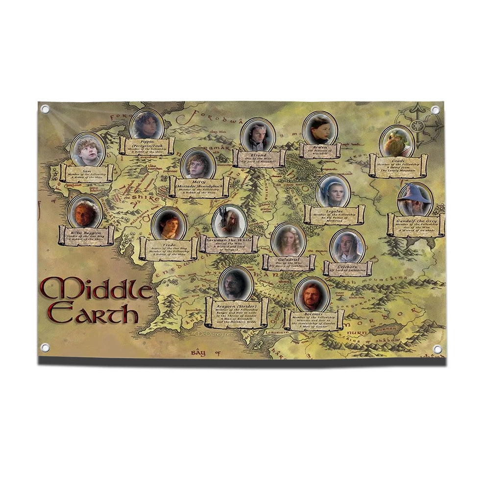 Map of Middle-earth Flag - The Lord of the Rings Wall or Garden Banner | Outdoor & Room Décor for Fantasy Fans