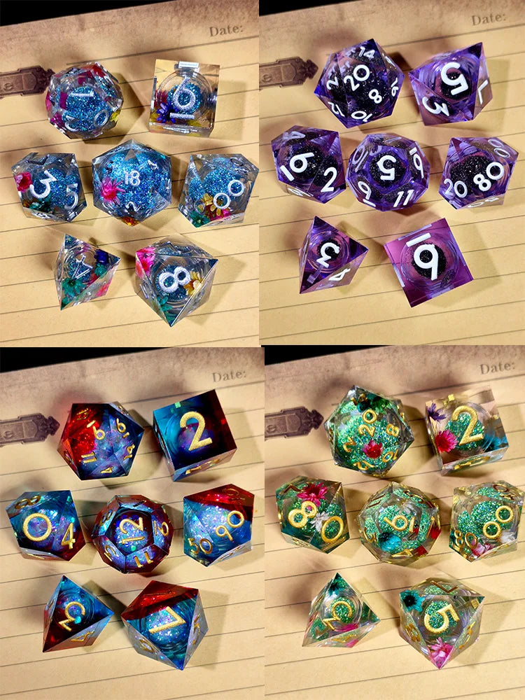 Dungeons & Dragons Dice Set - 7-Piece Sharp Edge Resin Dice with Flowing Sand