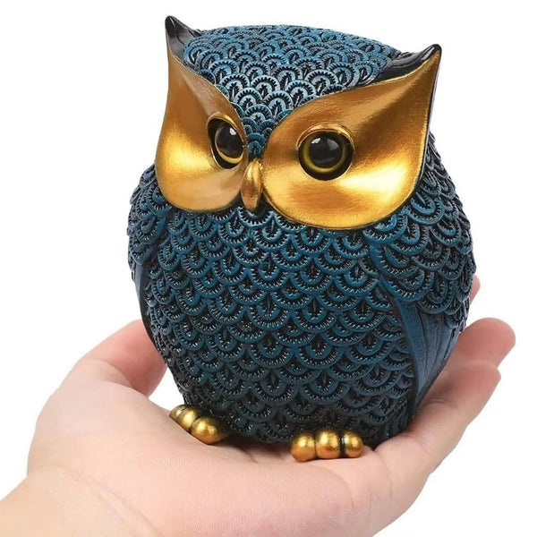 Modern Blue Owl Statue — Resin Bookshelf & Desk Ornament