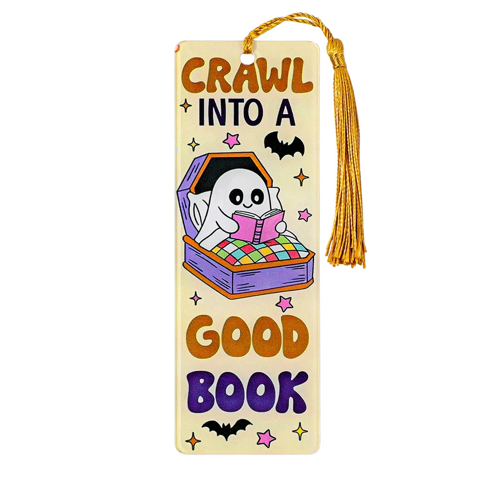 Halloween Ghost Acrylic Bookmark — Tassel Charm Page Marker