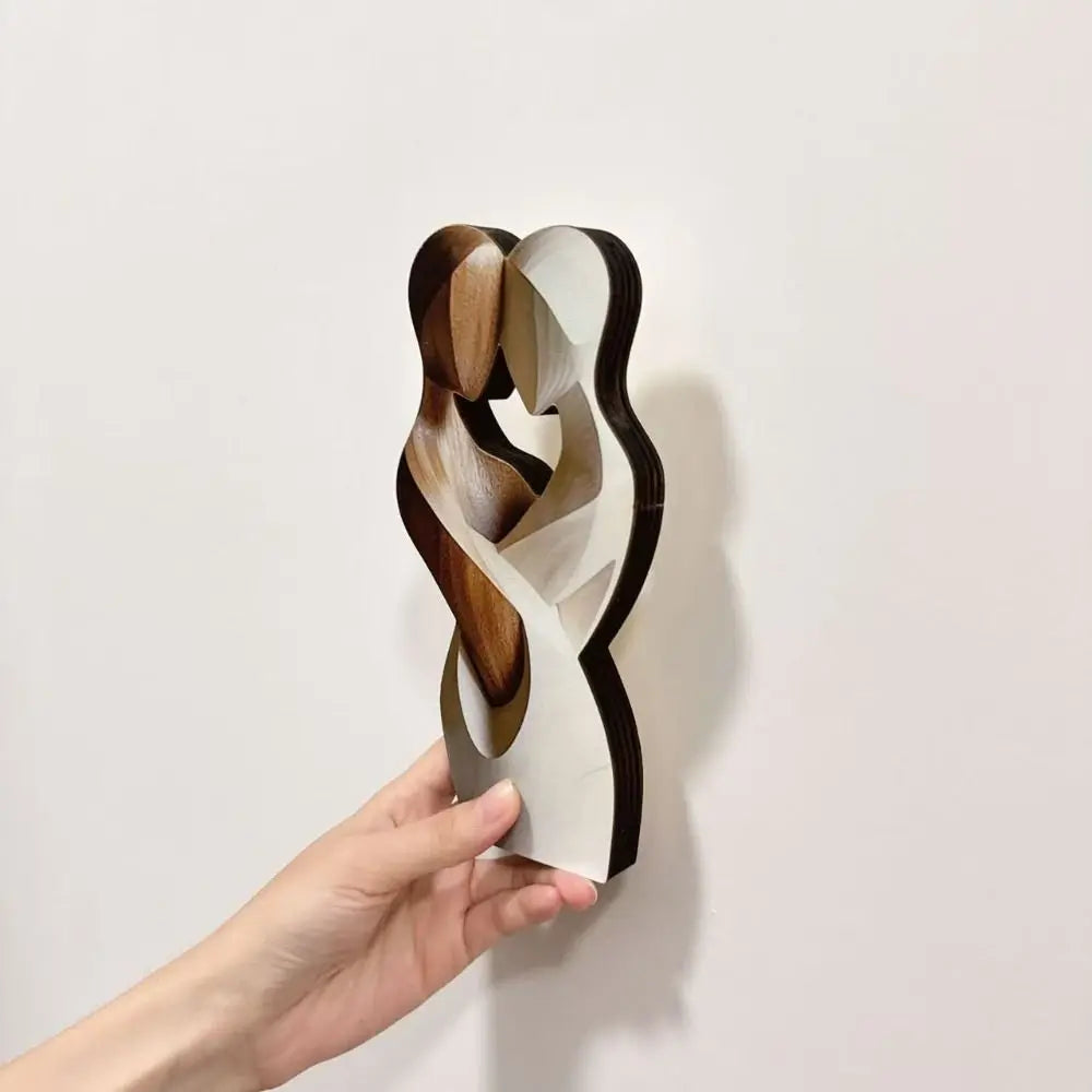 Embracing Couple Sculpture — Modern Wooden Love & Togetherness Ornament